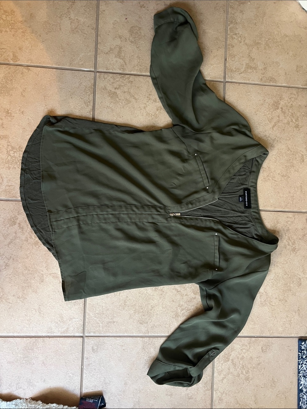 Olive Green Zip Front Utility Blouse